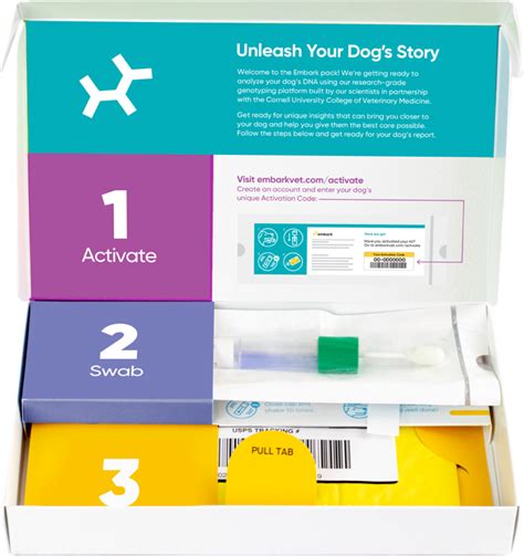 Embarkvet.com activate - Once you receive the kit, login, or if this is your first time testing with Embark, create your account. Activate your kit to your dog’s profile. Swab your dog. Collect a sample from the inside of your dog’s cheek with the included swab. Mail the swab back to our lab in postage-paid packaging (International customers will need to add ... 